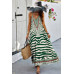 Animal Print Halter Deep V Ruffle Maxi Dress