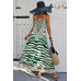 Animal Print Halter Deep V Ruffle Maxi Dress