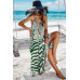 Animal Print Halter Deep V Ruffle Maxi Dress