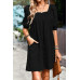 Square Neck Short Bubble Sleeve Babydoll Dress
