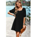 Square Neck Short Bubble Sleeve Babydoll Dress