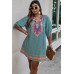 Plus Size V Neck Printed Loose Fit Midi Dress
