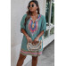 Plus Size V Neck Printed Loose Fit Midi Dress