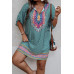 Plus Size V Neck Printed Loose Fit Midi Dress