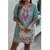 Plus Size V Neck Printed Loose Fit Midi Dress