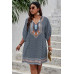Plus Size V Neck Printed Loose Fit Midi Dress