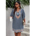 Plus Size V Neck Printed Loose Fit Midi Dress
