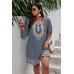 Plus Size V Neck Printed Loose Fit Midi Dress