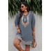 Plus Size V Neck Printed Loose Fit Midi Dress