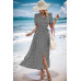 Dot Print Open Front Belt Knot V Neck Dress