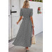 Dot Print Open Front Belt Knot V Neck Dress