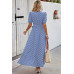 Dot Print Open Front Belt Knot V Neck Dress