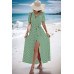 Dot Print Open Front Belt Knot V Neck Dress