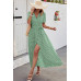 Dot Print Open Front Belt Knot V Neck Dress