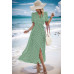 Dot Print Open Front Belt Knot V Neck Dress