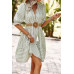 Strip V Neck Button Puff Sleeves High Waist Dress