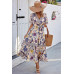 Floral Print Lace Trim Cross Belt A Line Dress
