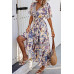 Floral Print Lace Trim Cross Belt A Line Dress