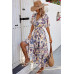 Floral Print Lace Trim Cross Belt A Line Dress