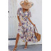 Floral Print Lace Trim Cross Belt A Line Dress