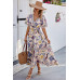 Floral Print Lace Trim Cross Belt A Line Dress