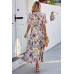 Floral Print Lace Trim Cross Belt A Line Dress