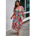 Plus Size Floral Print Cross Belt Fit Dress