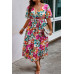 Plus Size Floral Print Cross Belt Fit Dress