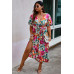 Plus Size Floral Print Cross Belt Fit Dress