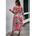 Plus Size Floral Print Cross Belt Fit Dress