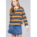 Ladies fashion plus size long sleeve multi striped dty brushed shirts