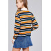 Ladies fashion plus size long sleeve multi striped dty brushed shirts