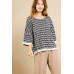 Heathered Striped Knit Bell Sleeve Round Neck Top
