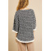 Heathered Striped Knit Bell Sleeve Round Neck Top
