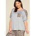 Plus Size Cute Animal Print Pocket French Terry Casual Top