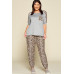 Plus Size Cute Animal Print Pocket French Terry Casual Top