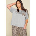 Plus Size Cute Animal Print Pocket French Terry Casual Top