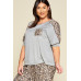 Plus Size Cute Animal Print Pocket French Terry Casual Top
