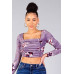 Ruched Velvet Floral Back Tie Crop Top