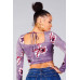 Ruched Velvet Floral Back Tie Crop Top