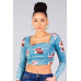 Ruched Velvet Floral Back Tie Crop Top
