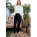 Ruffle High Waist Belt Side Pocket Front Zipper Solid Pants