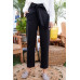Ruffle High Waist Belt Side Pocket Front Zipper Solid Pants