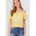 Short Sleeve Off The Shoulder Front Tie Detail Smocked Hem Eyelet Lace Woven Top