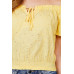 Short Sleeve Off The Shoulder Front Tie Detail Smocked Hem Eyelet Lace Woven Top