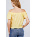Short Sleeve Off The Shoulder Front Tie Detail Smocked Hem Eyelet Lace Woven Top