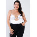 Plus Size Silk Chain Spaghetti Strap High Thong Center Cut Out Bodysuit
