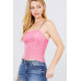 V-neck W/shirring Detail Elastic Strap Mesh Cami Top