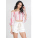 Striped Off-the-shoulder Gauze Crop Top