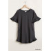 Short Ruffle Frayed Hem And Round Neck Dress With Pockets